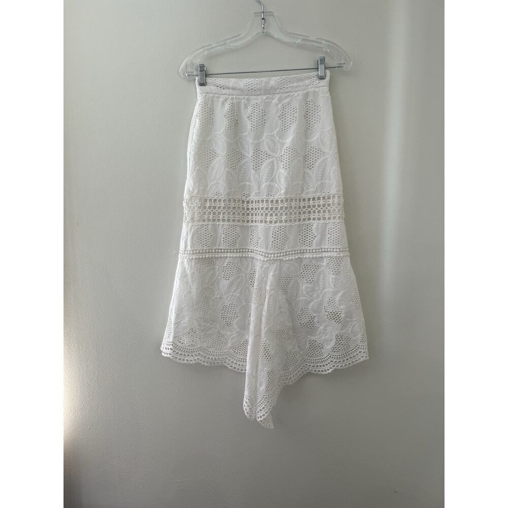 N Nicholas White Cascade Ruffle Eyelet Lace Midi Skirt Size 4 Cotton Spring